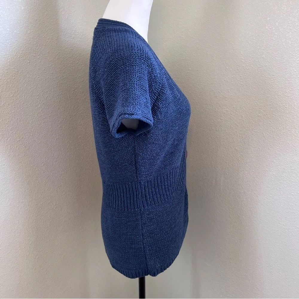 August Silk Petite Blue Short Sleeve Knit Cardigan Sweater Size SP - Picture 6 of 7